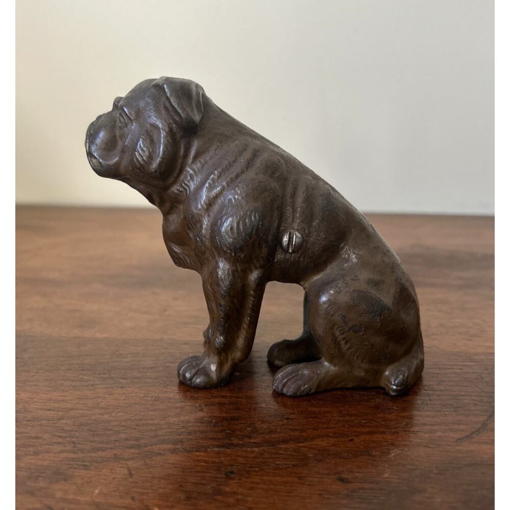 Antique Hubley Cast Iron Boxer Bulldog Still Coin Bank c1920s Original 4.5"